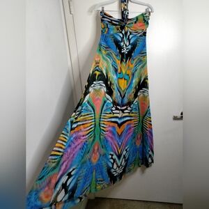 Elana Kattan (Size M) Multicolored Halter Tie Sleeveless Asymmetrical Maxi Dress